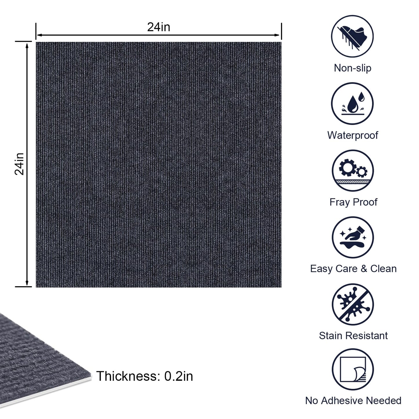 VeloflowXG 24" x 24"Peel and Stick Carpet Squares, Self Adhesive Non-Slip Carpet Tiles, Peel and Stick Soft Padded for Kitchen Bedrooms Indoor Outdoor(10 Tiles/40 sq ft) (10, Dark Grey)