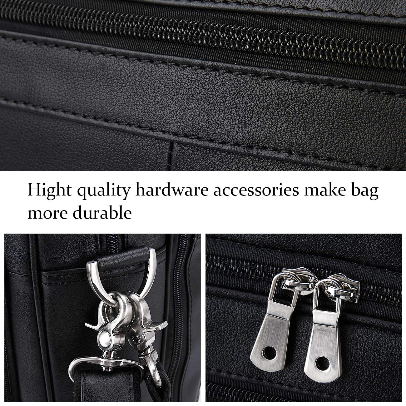 Augus Mens Leather Briefcase Messenger Bag Waterproof Travel Business Duffle Bags for Men 17 Inch Laptop Bag Black YKK Zipper