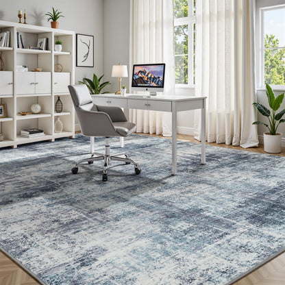 Lofus 9x12 Area Rug for Living Room, Blue Abstract Large Rugs with Non-Slip Backing, Neutral Modern Washable Carpet for Bedroom Dining Room Home Office Nursery Indoor