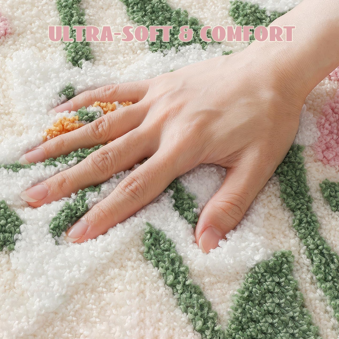 Cloud-Shaped Lily Bath Mat, Soft Non-Slip Fluffy Fresh Flowers Bathroom Rug, Ultra Absorbent Microfiber Shaggy Door Mat, Machine Washable Bath Rug Carpet for Bathtub Bedroom 20x31 Inch (White)