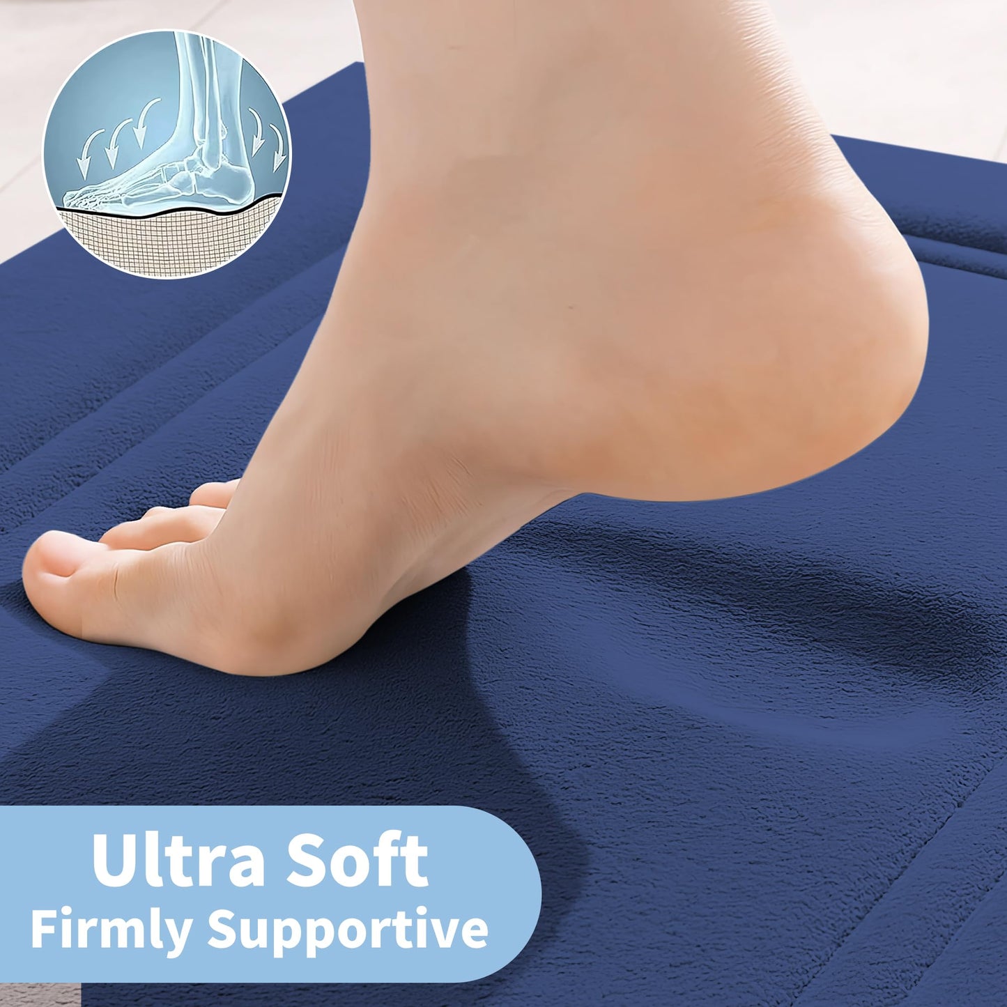 Cupic Cupid Super Soft Memory Foam 20" x 32" Bath Mats for Bathroom Floor Shower & Tub, Navy Blue Bathroom Rugs Non Slip Washable, Water Absorbent Bath Rugs, Quick Dry Bath Carpet