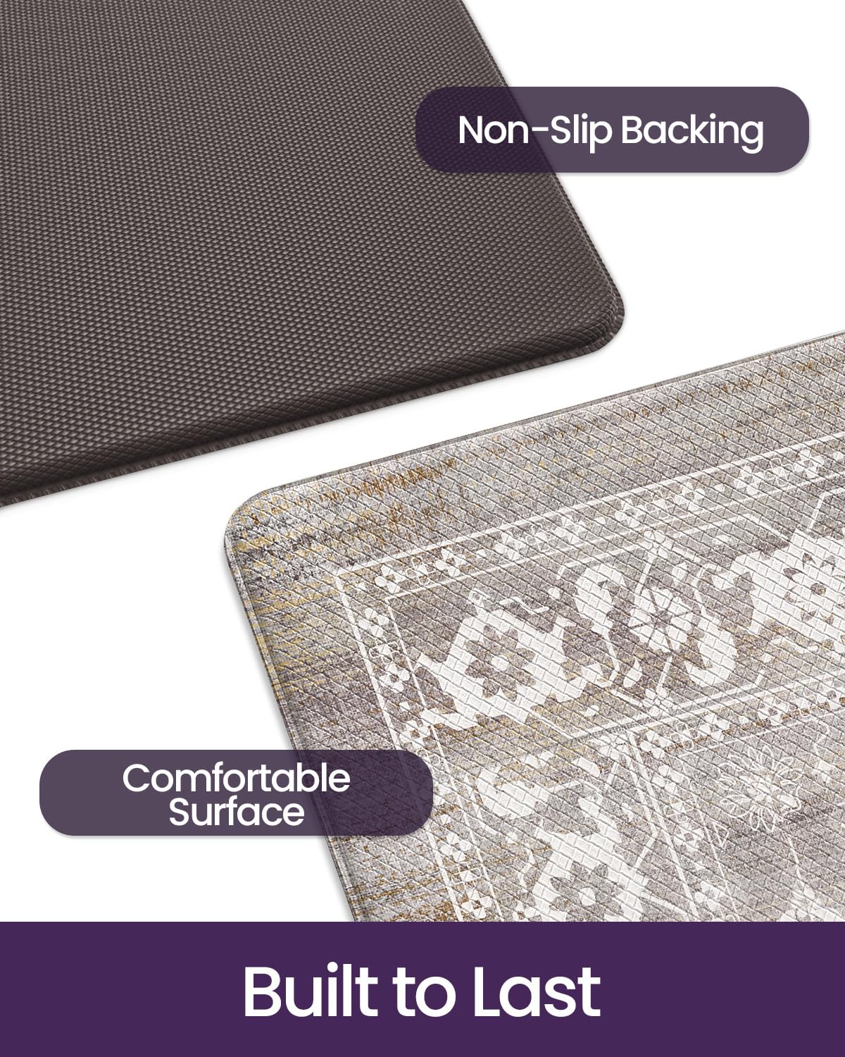 DEXI Kitchen Floor Mats Cushioned Anti Fatigue, 23x86 Long Wide Standing Comfort Runner Rug, Waterproof Retro Floral Memory Foam Padded for Front Sink Laundry, Grey Floral