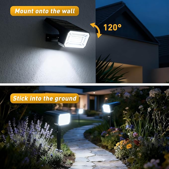 Solar Spot Lights Outdoor Waterproof IP65, [12 Pack/100 LED/4 Modes] 2-in-1 Solar Landscape Spotlights, Auto On/Off Solar Powered Flood Lights for Outside Yard Garden Pathway(Cool White)