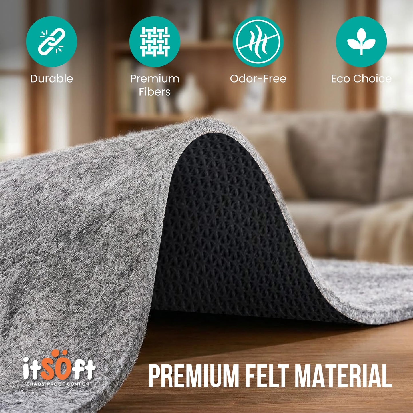 Premium Non Slip Rug Pad 2x3 Feet, 1/4" Thick Cushioned Rug Gripper for Hardwood Floors, Vinyl, Laminate, Stone, Carpet & Tile, Under Rug Padding Protects Floors