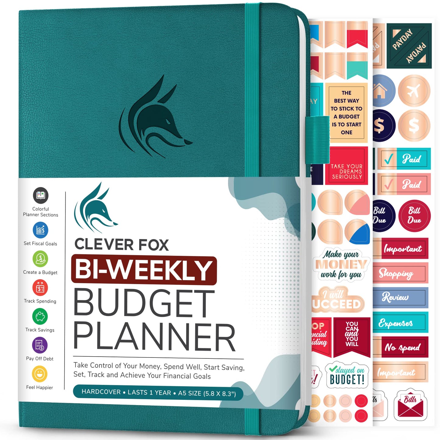 Clever Fox Bi Weekly Budget Planner – Undated Financial Organizer Book – Expense Tracker, Budgeting & Bill Notebook, A5 (Dark Teal)