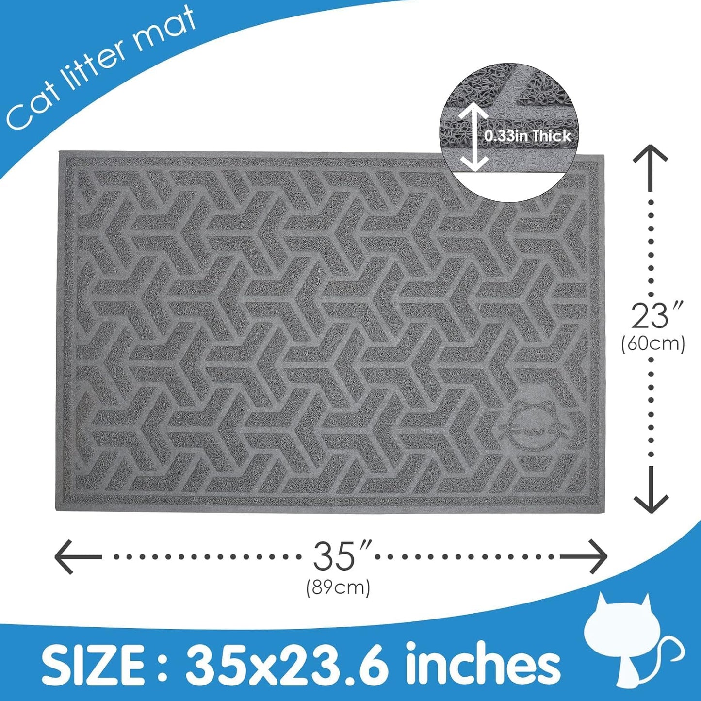 UPSKY Cat Litter Mat, Litter Trapping Mat Soft on Kitty Paws, Large Litter Box Mat 35" x 24" Scatter Control for Indoor Cats Waterproof and Extra Large Pretty Litters Carpet