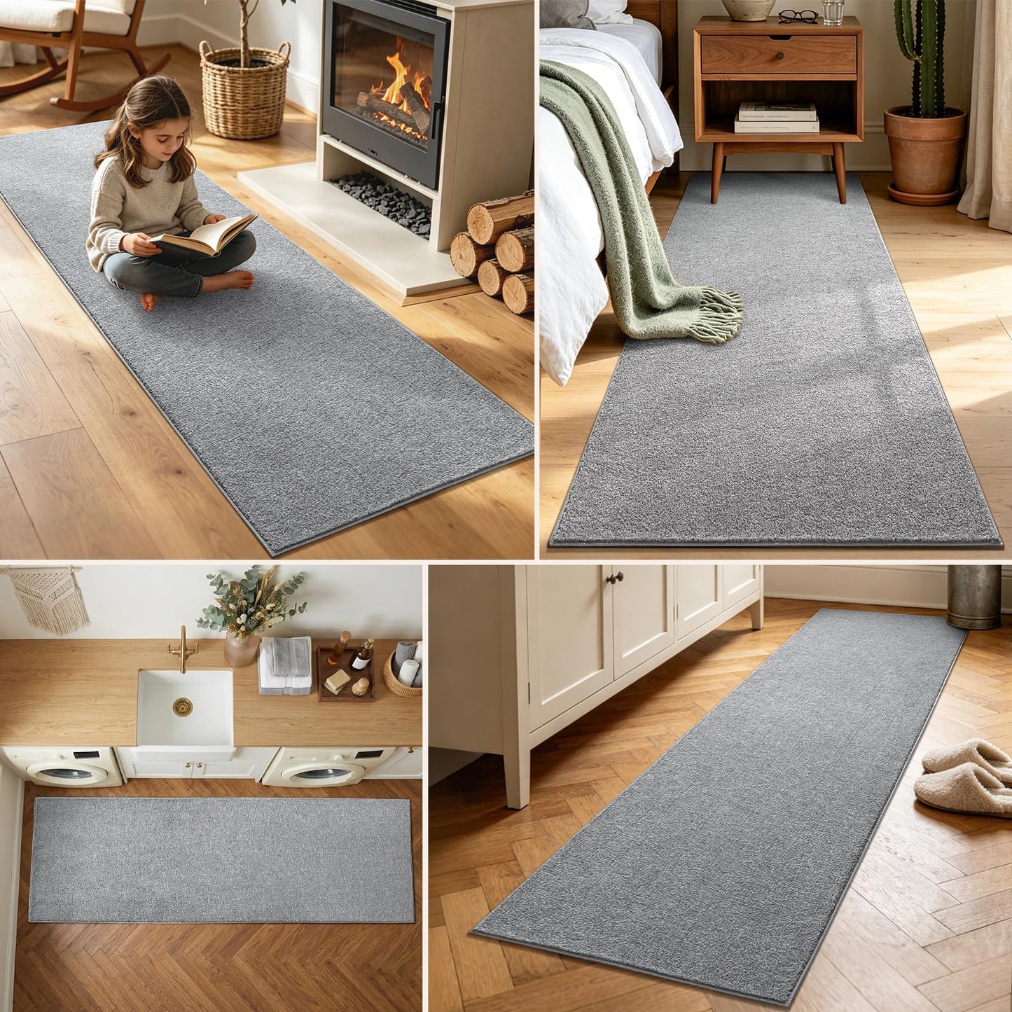 2x6 Washable Runner Rug for Hallway Kitchen Bedroom, Low-Pile Non-Slip Thin Area Rug for Entryway Bathroom, Indoor Carpet for Bedside Laundry Living Room Home Decor (Grey)