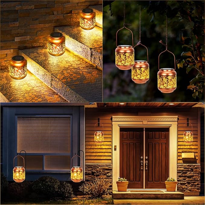 Hummingbird Solar Lanterns Outdoor Hanging, Waterproof Metal Solar Lights Outside for Garden Porch Yard Patio Pathway Tabletop Landscape Decor, LED Lantern Gifts for Women Mom Grandma