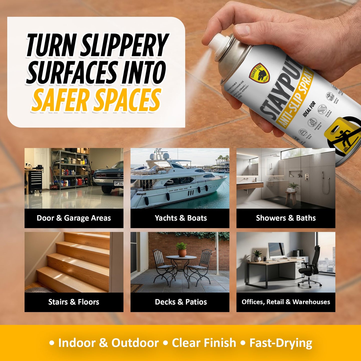 StayPut Anti-Slip Spray 15.2 fl oz (1-pack), Clear Invisible Traction Coating for Tile, Wood, Concrete, Fast-Drying Non-Slip Coating for Shower Floor, Steps, Decks, Pool Areas, Indoor, Outdoor Use (80–120 sq ft Coverage)