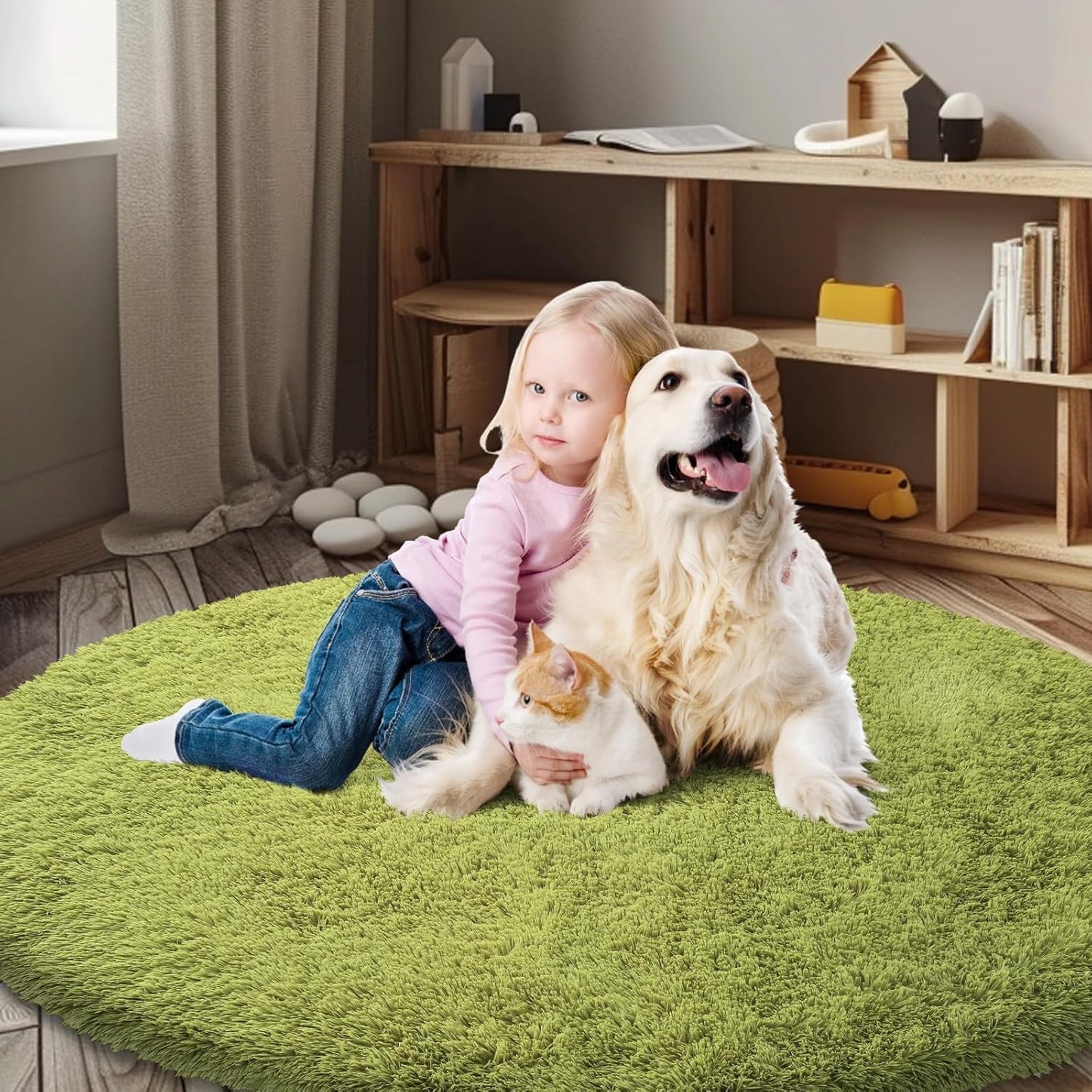 Super Soft Circle Rugs for Girls Princess Castle Toddlers Play Tent 3 Diameter Circular Area Rugs for Bedroom Home Decor Round Shag Playhouse Carpets(Φ3, Grass Green)