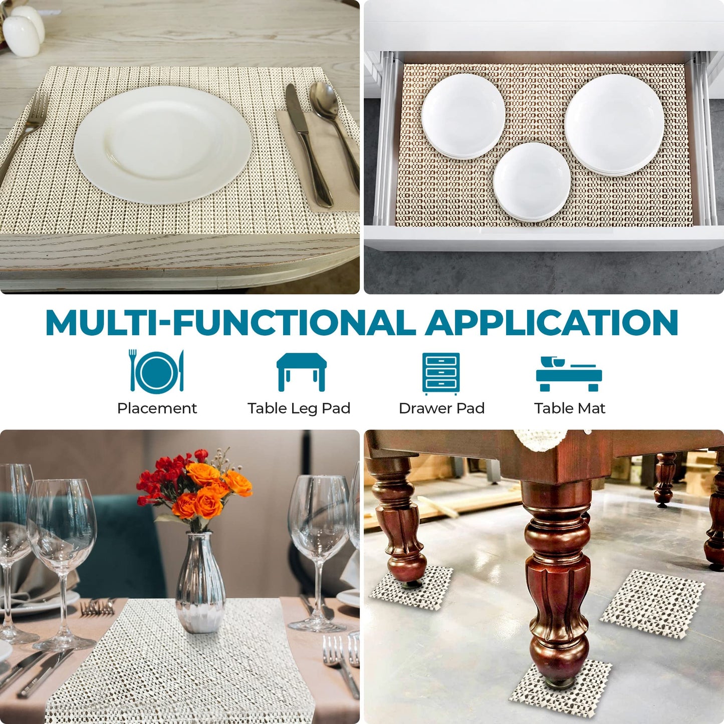 Superior Area Rug Pad, Non-Slip, Non-Skid, Floor Protector, Table Runner, Hardwood and Tile Floors Padding, Washable, Place Mats, Gripper Mat, Slide Stoppers, Rubber Rug Grip, 2' x 3', Cream