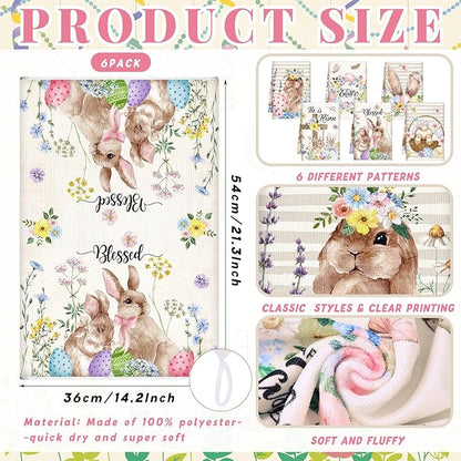 Breling Set of 6 Easter Decorations Happy Easter Kitchen Towels Rabbit Dish