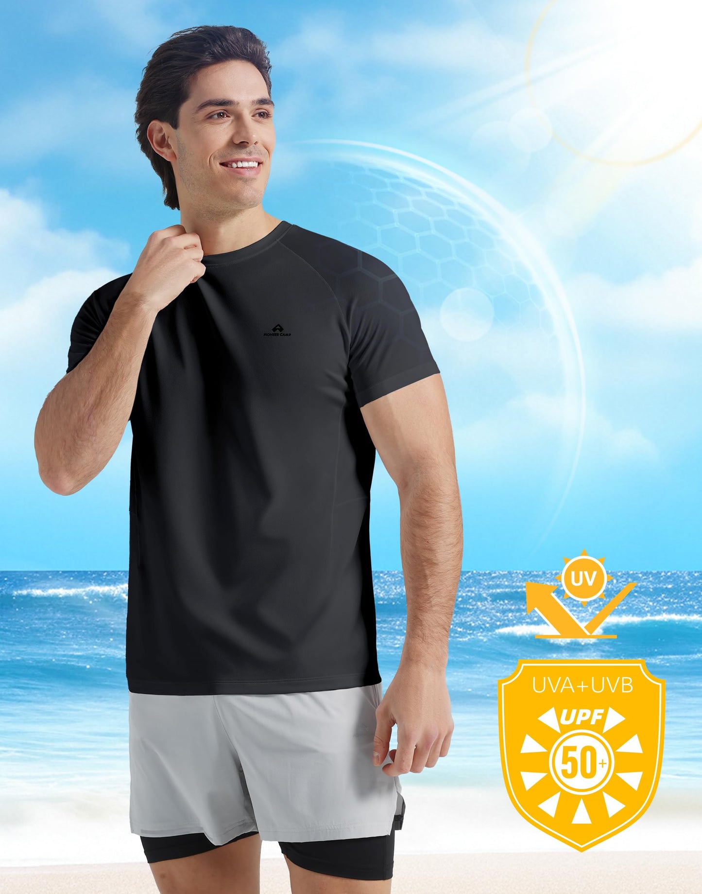 Pioneer Camp Mens Moisture Wicking Running Workout Shirt Performance Athletic T-Shirts UPF 50+ Short Sleeve Active Gym Tops
