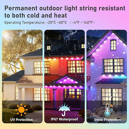 200FT Christmas Permanent Outdoor Lights,RGB+IC Eaves Lights with App & Remote Control,DIY Multi-Color Scene Modes,IP67 Waterproof,Outdoor Strings for House,Holiday Decorations for Christmas