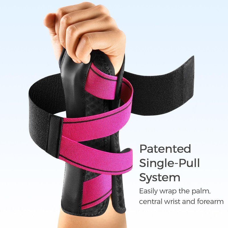 FREETOO Carpal Tunnel Wrist Brace Night Support Fit Right Hand for Work, Pain Relief Wrist Splint for Tendonitis, Arthritis, Wrist Stabilizer Brace Fit Women Men for Sleeping (L/XL, Black/Pink)