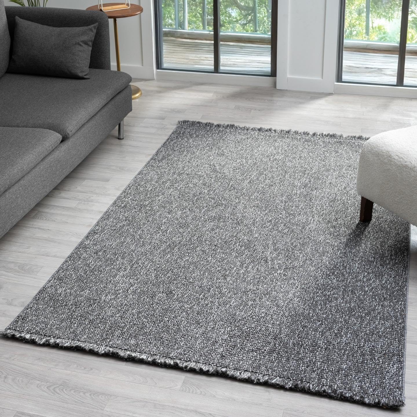LUXE WEAVERS Solid Machine Woven Smoke 8x10 Area Rug, Indoor Stain-Resistant Carpet