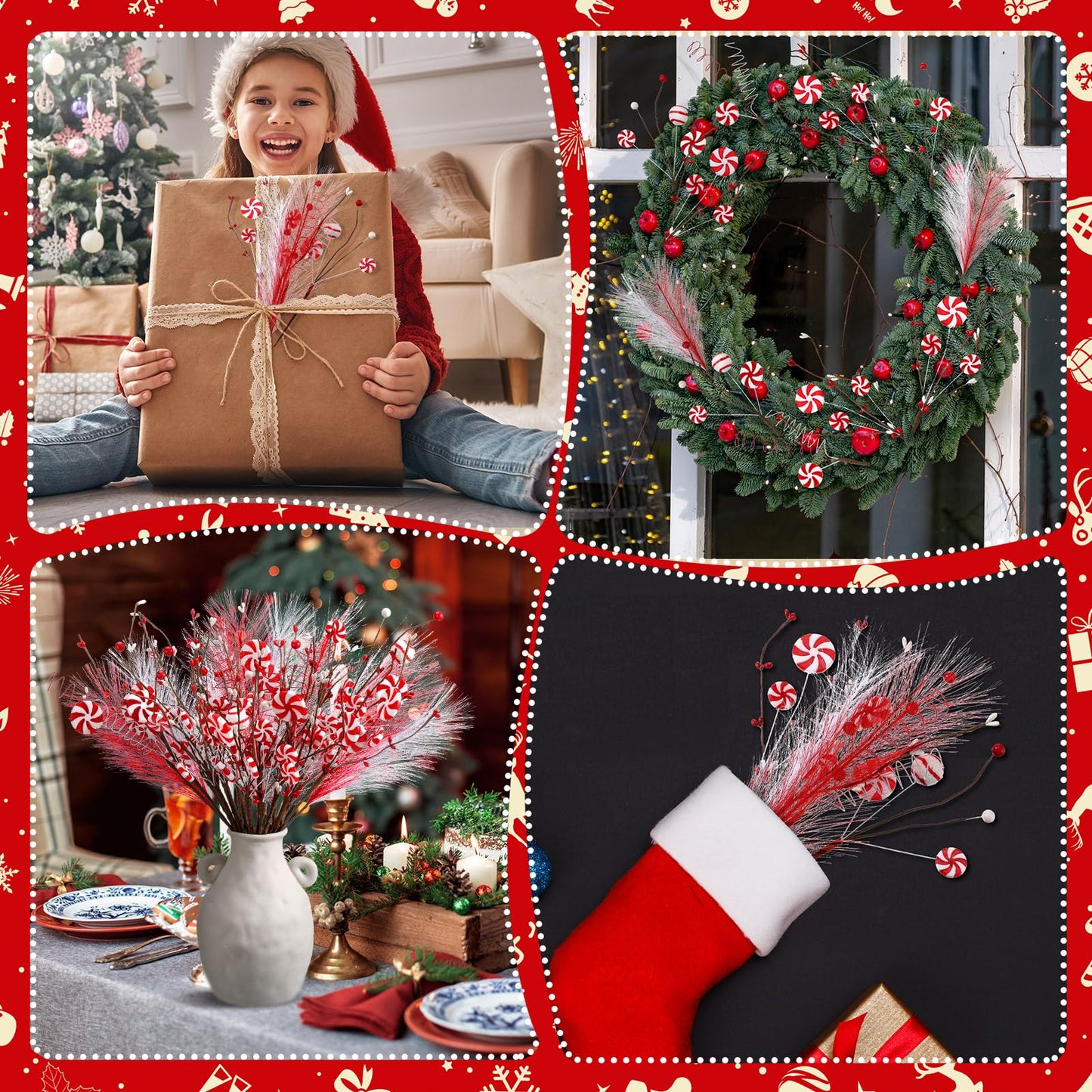 24 Pcs Christmas Candy Cane Picks Berry Lollipop Christmas Decoration 16 Inch Red and White Candy Cane Stem Christmas Tree Pick for Xmas Decor DIY Home Vase Filler Craft Wreath Holiday Party Ornament