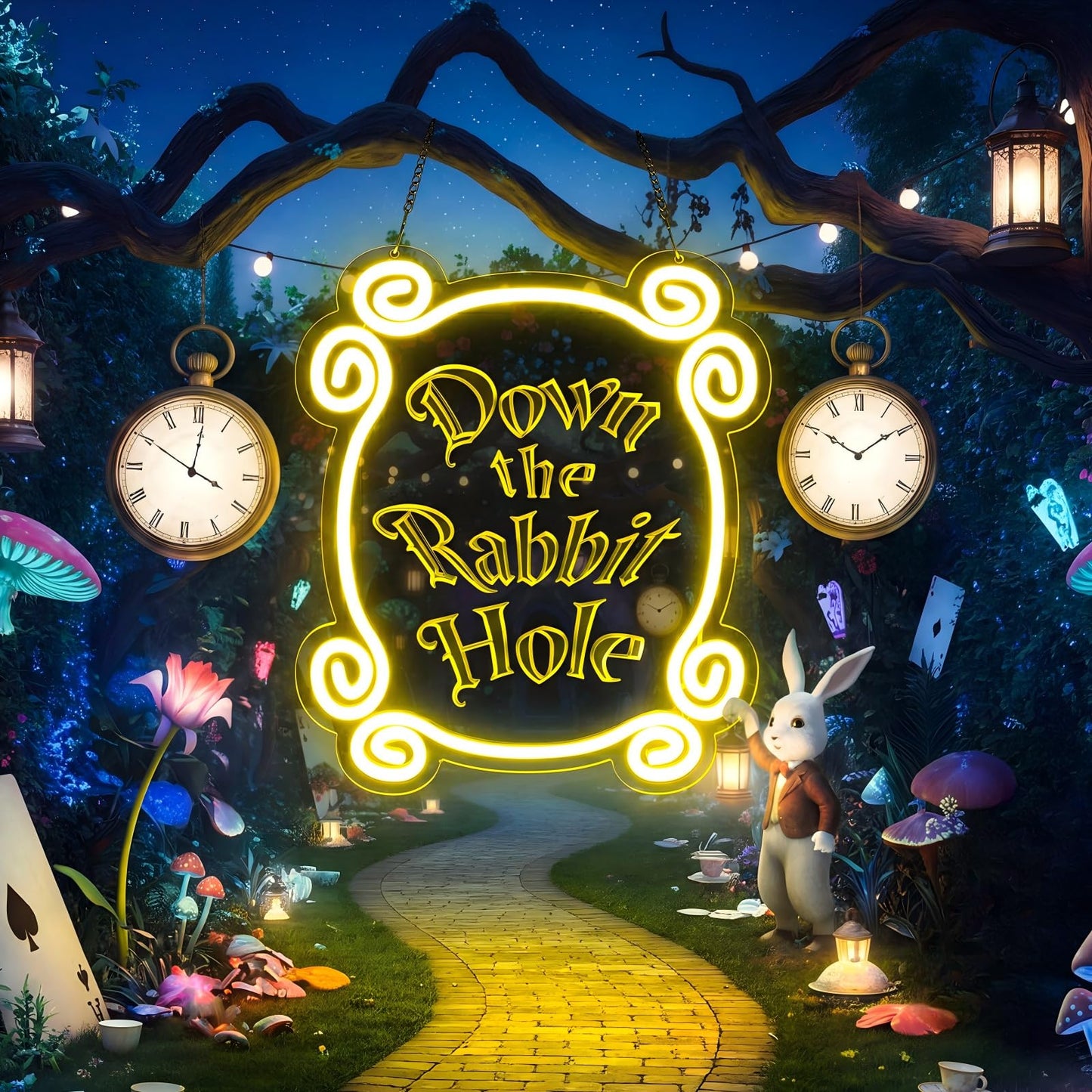 Gerrii Down the Rabbit Hole Neon Signs Wonderland Neon Light for Wall Art LED Lights for Dimmable LED Lights for Bedroom Man Cave Party Bar Background Decoration Birthday Gifts