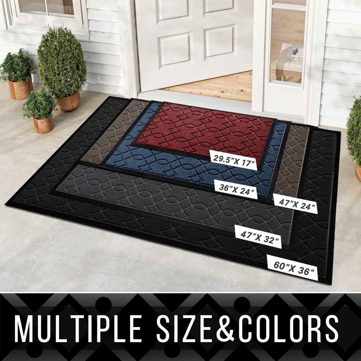 Yimobra Outdoor Mats for Front Door 29.5x17, All-Season Waterproof Doormat Outdoor Entrance, Heavy Duty Non-Slip Outside Door Mat for Garage Patio Proch Entryway Indoor, Black