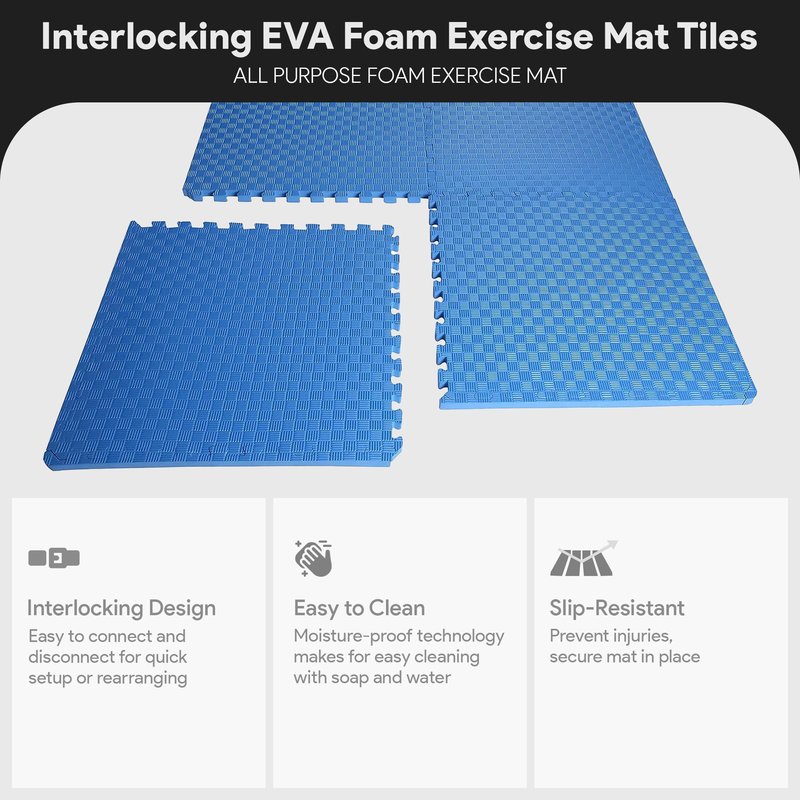 BalanceFrom 1" Extra Thick Puzzle Exercise Mat with EVA Foam Interlocking Tiles for MMA, Exercise, Gymnastics and Home Gym Protective Flooring (Blue)