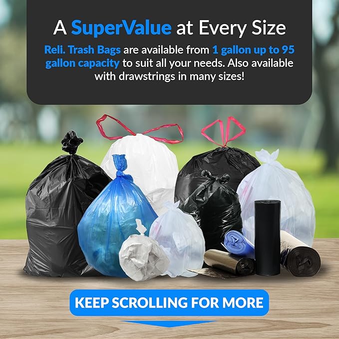 Reli. 95 Gallon Trash Bags Heavy Duty | 68 Trash Bags | Super Sizeable