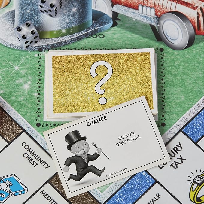 Hasbro Gaming Monopoly Sparkle Edition Board Game Family Games with Glittery Tokens Pearlescent Dice Sparkly Look (Amazon Exclusive)