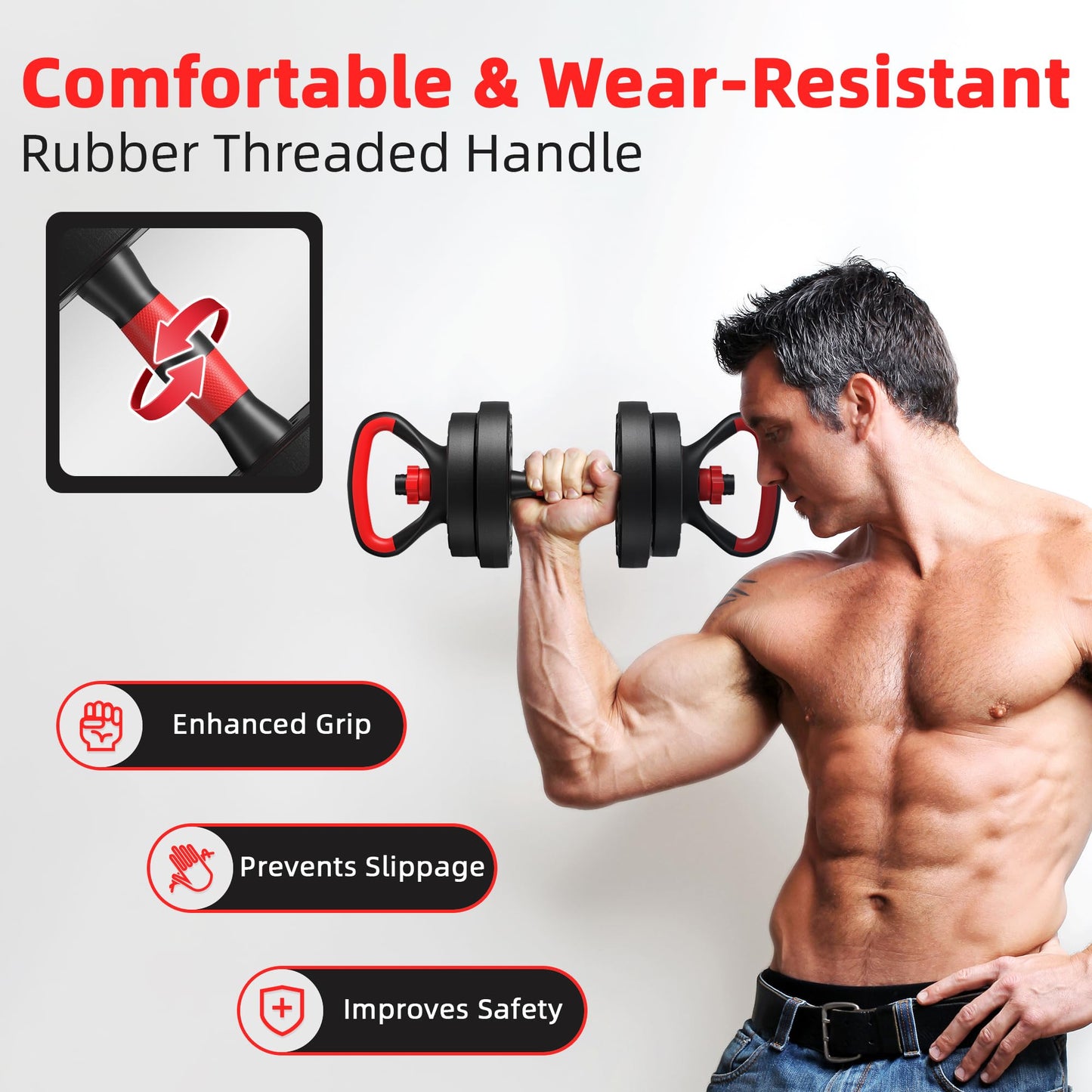 Fitvids Multi-Functional Portable Changeable Dumbbell and Barbell Kettlebell Set with Adjustable Weights, 40LBS or 60LBS Sets, 2-in-1 or 4-in1, Multiple Styles