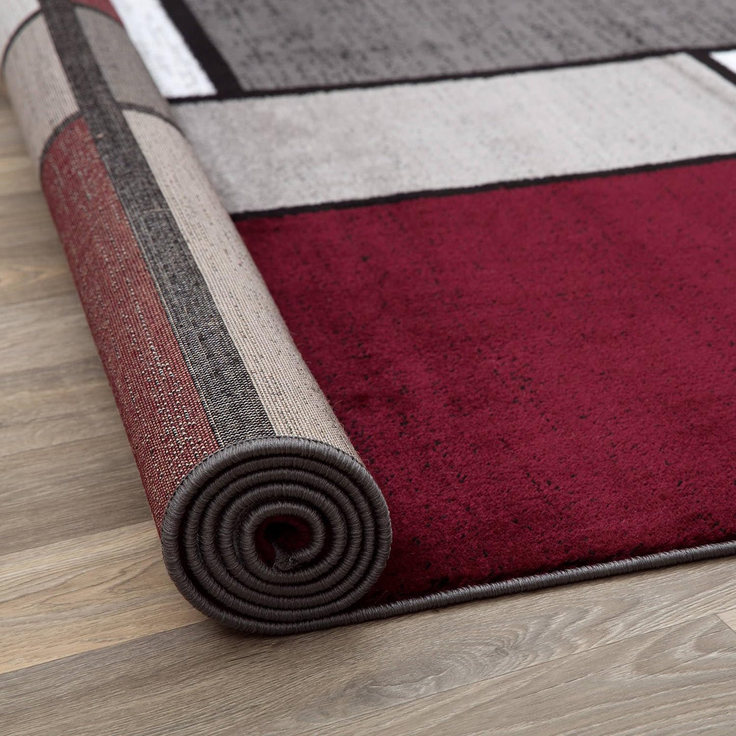Rugshop Modern Geometric Boxes Red Area Rug, Carpet with Jute Backing for Hallway, Entryway, or Laundry Room, 2' x 7'2"