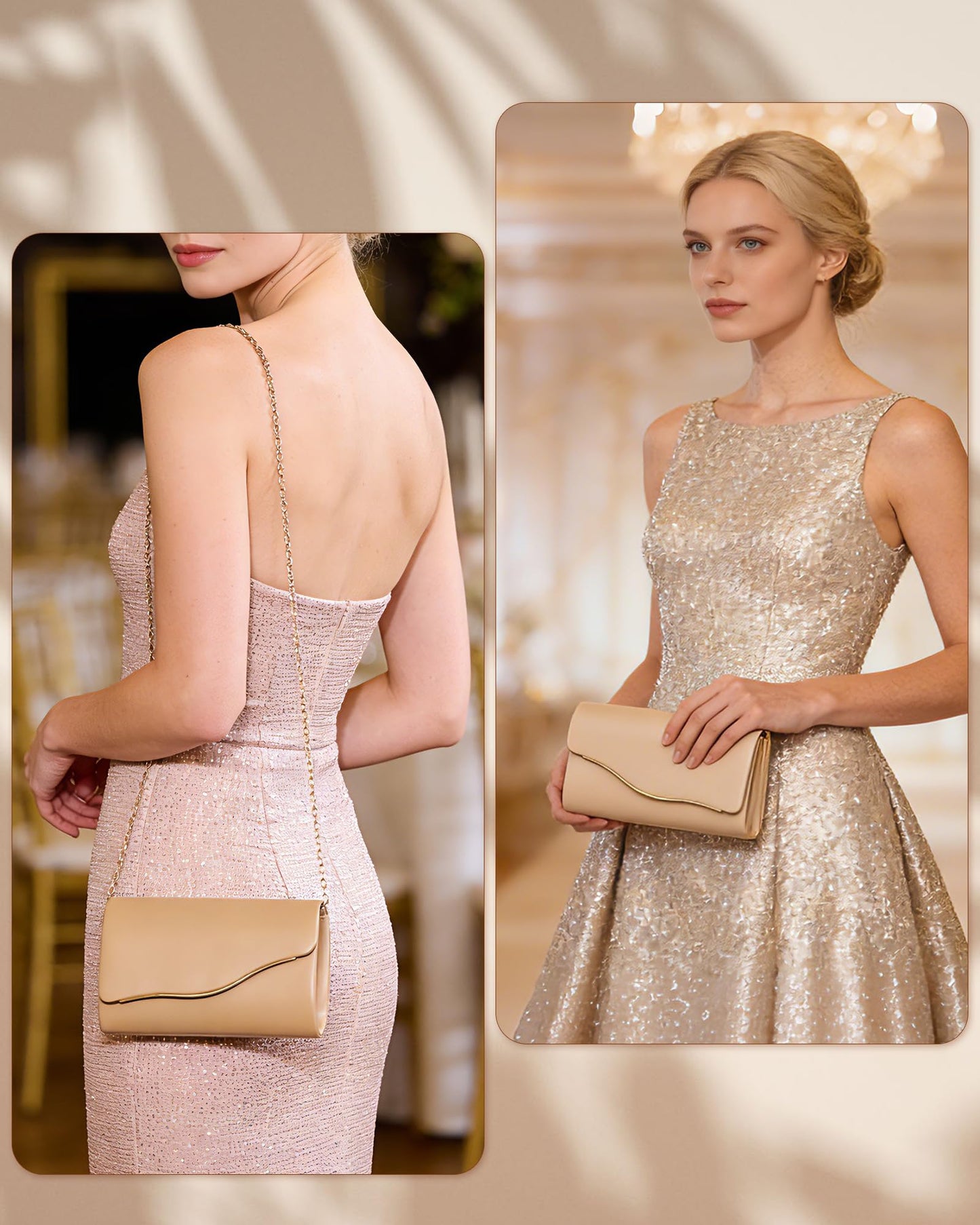 Labair Women Evening Bag Vegan Leather Envelope Clutch Purses Handbags for Wedding Party Formal. (Nude)