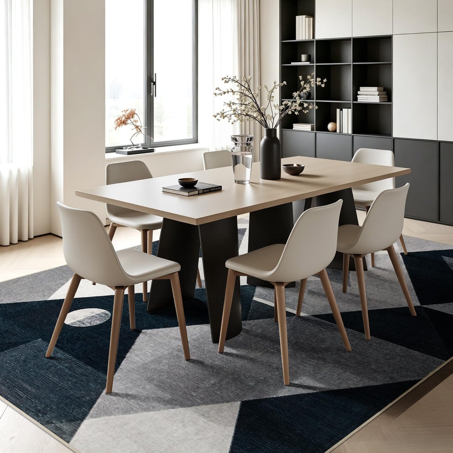 Joydeco 6x9 Washable Modern Rug for Living Room, Non-Slip Geometric Area Rug Low Pile Soft Carpet for Bedroom, Dining Room, Home Office, Pet & Child Friendly, White&Gray&Dark Gray