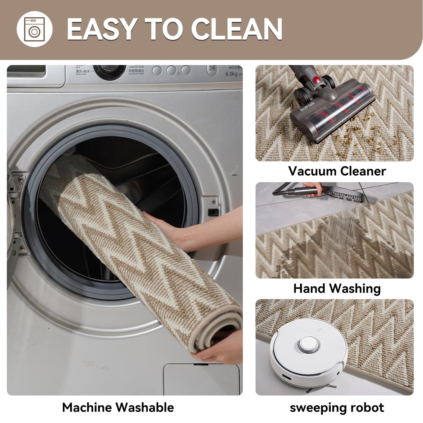 Indoor Door Mat 17x30, Dirt Resistant & Absorbent Doormat for Entryway Inside, Non-Slip Rubber Backing Front Door Mat Indoor Entrance, Low-Profile, Washable, Brown