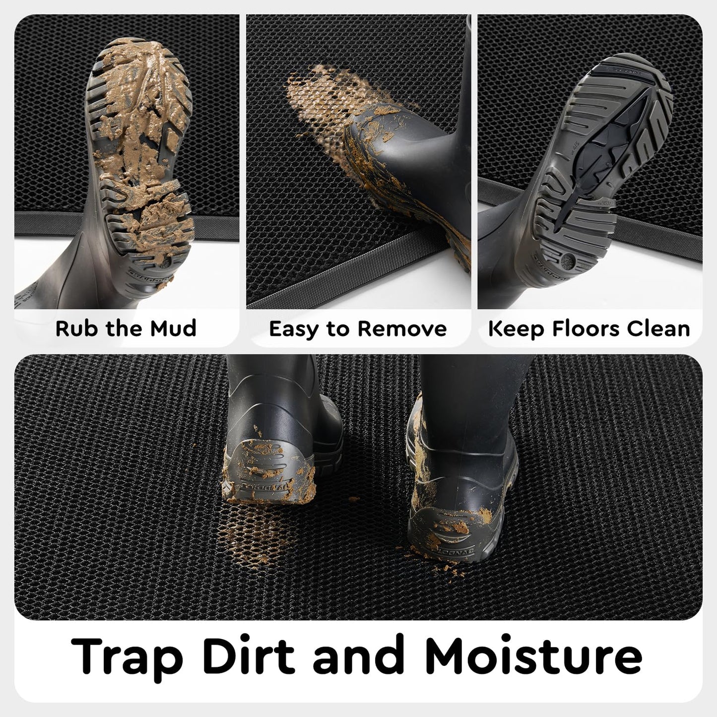 tchdio Front Door Mat Outside Entrance, Semicircular Dirt Trapper Doormat-Welcome Mat Durable, Heavy Duty Entry Mat Non Slip Rubber Mats for Outside Stain Resist Door Mats for Entryway Black 17"x29"