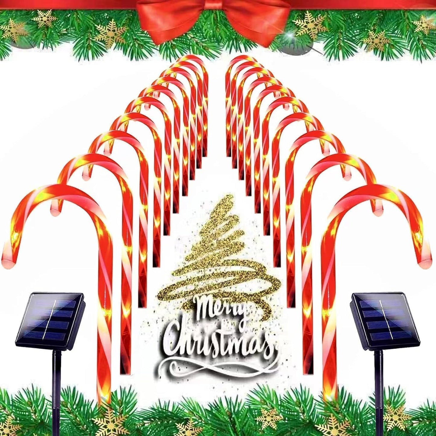 20 Pack Solar Christmas Candy Cane Lights, Christmas Decorations Outdoor Waterproof, Solar Powered Pathway Lights with 8 lighting Modes & Memory Function for Outside Party Garden Yard Patio Decoration