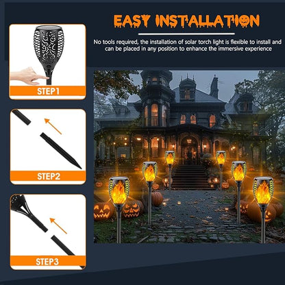 Upgraded 8 Pack Super Larger Size Solar Torch Lights with Flickering Flame, Extra Bright Solar Lights Halloween Decorations, Halloween Tiki Light Outdoor Waterproof for Garden Pathway Auto On and Off