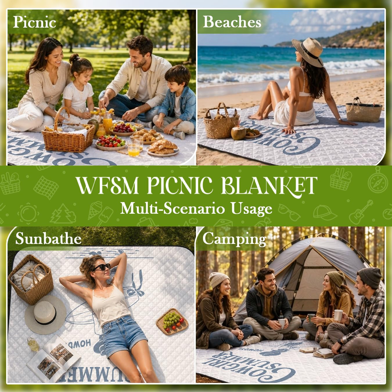 WFSM Cowgirl Gifts Picnic Mat 80x60 Inch, Summer Coastal Cowgirl Aesthetic Outdoor Play Mat for Adults and Toddlers Waterproof Sandproof Beach Blanket Travel Camping Rug