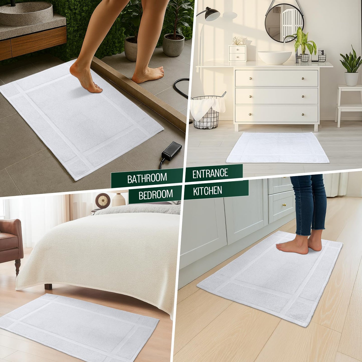 Pearl Linens Pack of 6 100% Cotton Bath Mat Towels, 20x30 inches, Soft & Absorbent Floor Towels for Bathroom, Not Bathroom Rugs, After Shower Mat, 687 GSM, Machine Washable, Airbnb Essentials, White