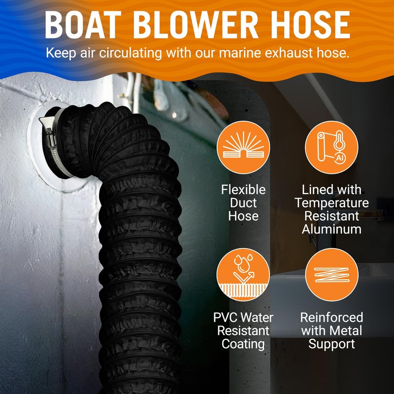 Boat Blower Hose, 3 Inch Marine Exhaust Hose, 10 Ft Flexible PVC Duct for Bilge, Engine Compartment, Galley, Head, or Dryer Vent, Black