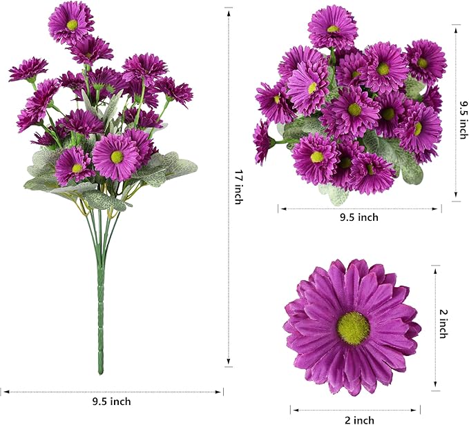 HyeFlora Dahlia Artificial Flowers for Outdoors Decoration, 6 Bundles Fake Mums Faux Flowers Plants Realistic UV Resistant Silk Flowers for Outside Planter Front Door Yard Garden Indoor Home, Mix
