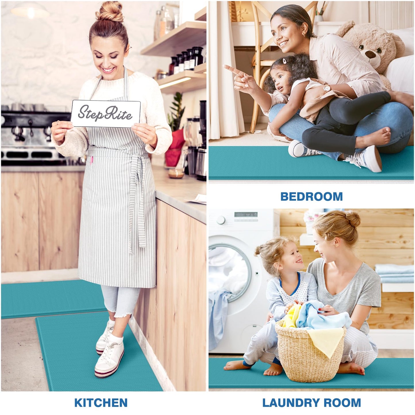 StepRite Kitchen Mats, 2PCS Kitchen Rugs, Cushioned Anti Fatigue Kitchen Mats for Floor, Non-Slip Standing Desk Mat, Waterproof Kitchen Rug Set for Kitchen, Floor, Office, 17.3"x30"+17.3"x47", Green
