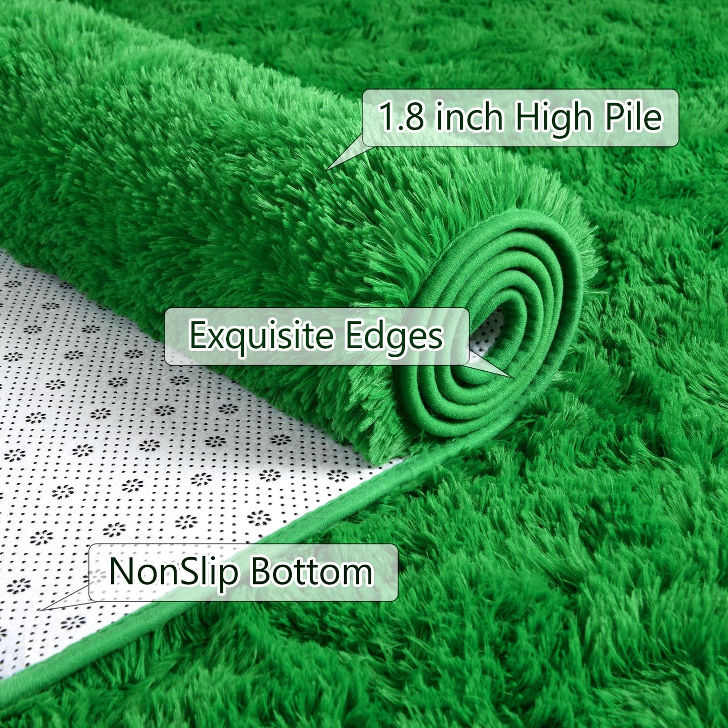 AROGAN Luxury Soft Shaggy Carpet, 3x5 Feet Green Fluffy Bedroom Rug for Living Room, Kids Girls Playroom Teen Room Nursery Decor