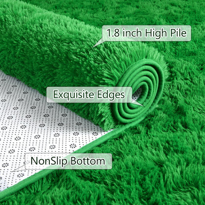 AROGAN Luxury Soft Shaggy Carpet, 3x5 Feet Green Fluffy Bedroom Rug for Living Room, Kids Girls Playroom Teen Room Nursery Decor