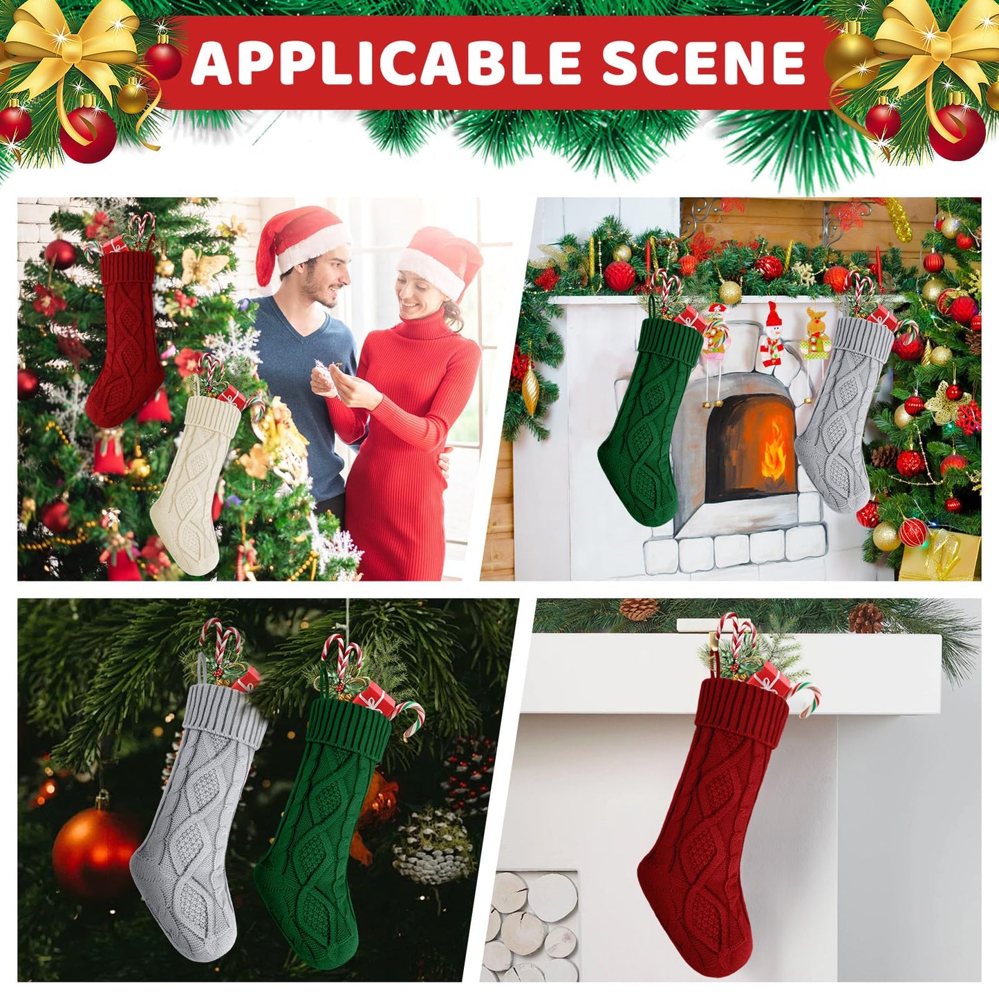 YOGINGO 6 Pack Christmas Stockings - Personalized Christmas Stockings, Large 18 Inches Christmas Stocking Hold All Surprises, Knitted Gift Stockings & Farmhouse Christmas Decor