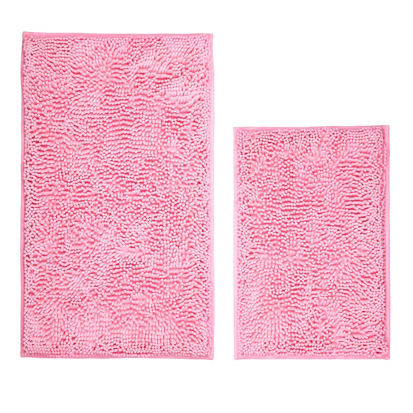 Xmecyino Bathroom Rugs Sets 2 Piece Washable, Luxury ，Chenille Bath Mat Set, Soft Plush Anti-Slip Rectangular Bath， Rug Super Absorbent. (Pink, 32"x20"+24"x16")