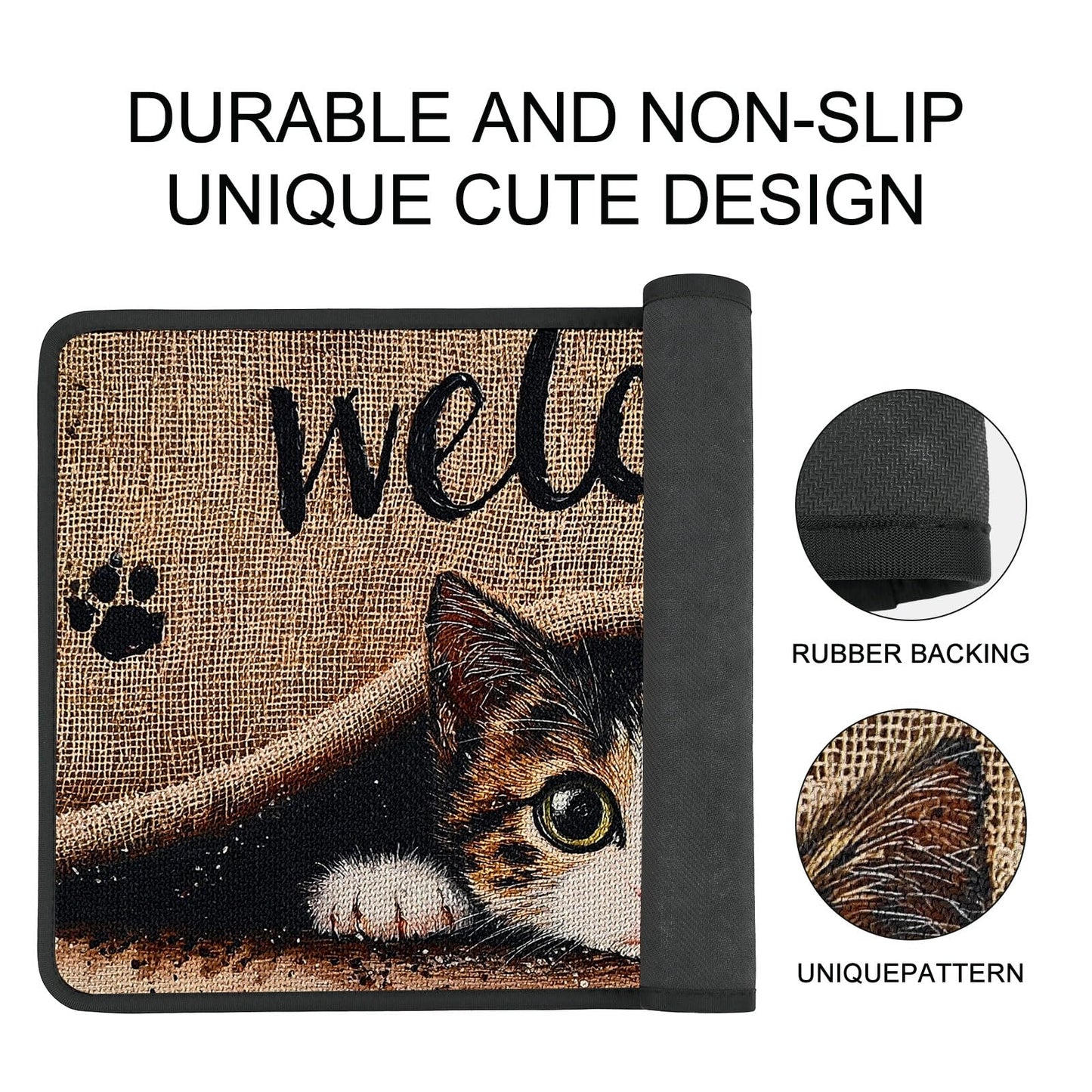 Worltoldb Welcome Cat Door Mat Indoor Outdoor Entrance Floor Mats Non-Slip Washable Decor Rugs 27x15 Inch