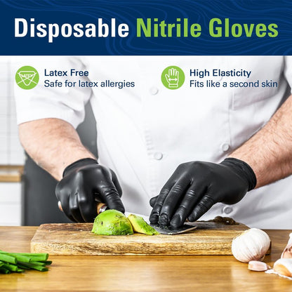 SWIFTLITE Nitrile Gloves, Disposable Black Gloves, Food Safe Rubber Gloves, Latex-Free, Powder-Free for Cooking, Cleaning, Food Prep (X-Large, 1000 Counts)
