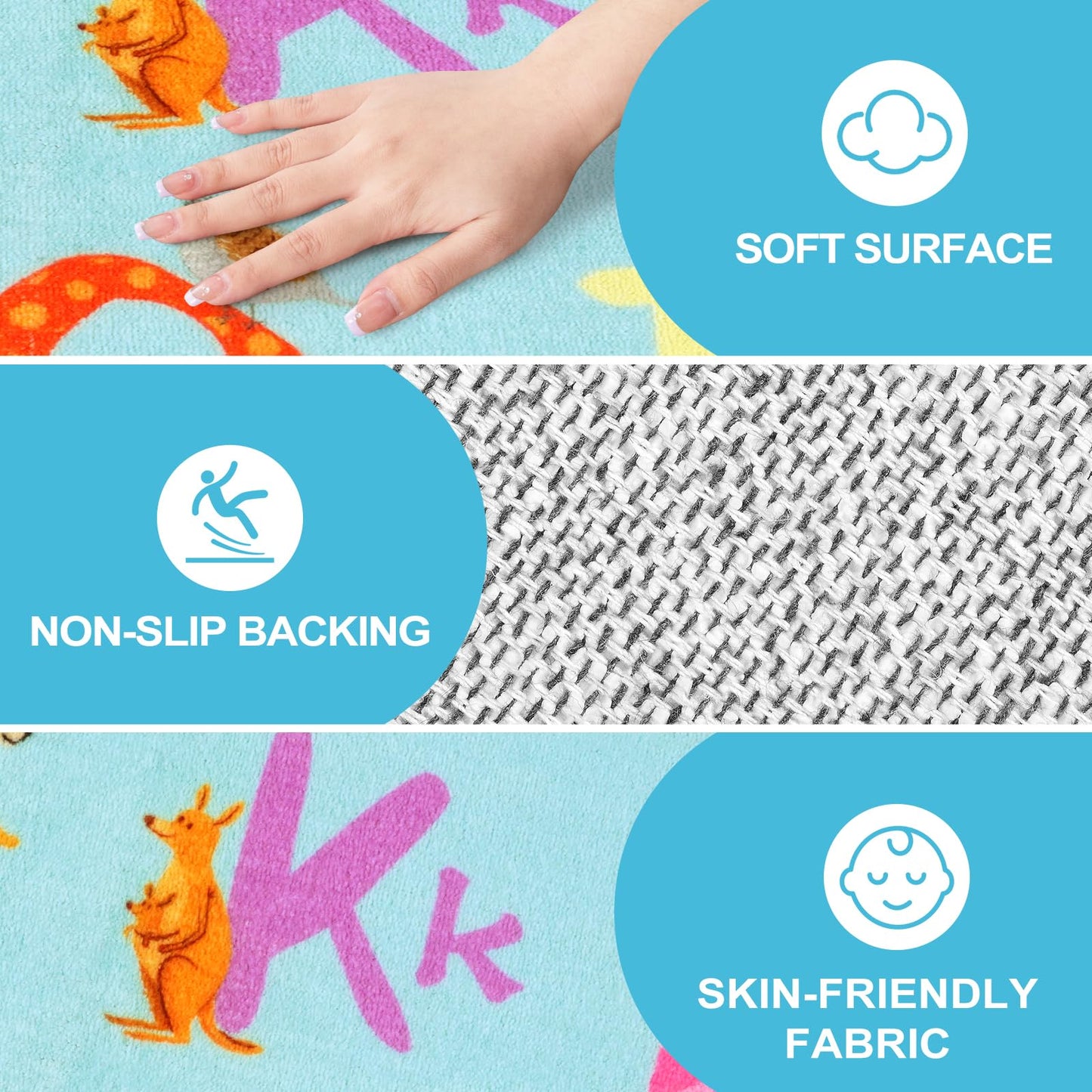 LIVEBOX 7'5" x 13' Blue ABC Kids Classroom Carpet, Large Washable Alphabet Educational Learning Area Rugs for Classroom Elementary, Non-Slip Preschool Kids Teacher Rug for Kindergarten Daycare Baby