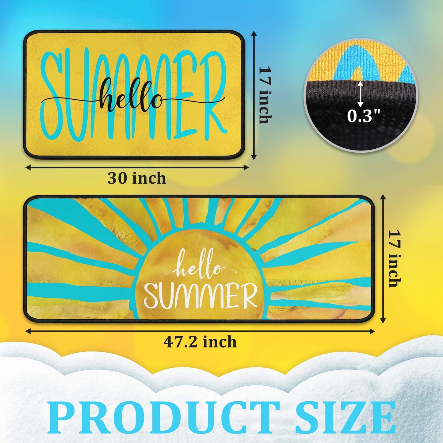 flippana Summer Kitchen Rugs and Mats for Floor, Summer Decorations for Home, 2 Pcs Non-Slip Backing Spring Summer Mat, Summer Decor Holiday Kitchen Rug Sets with Runner 17"x47.2"+17"x30"