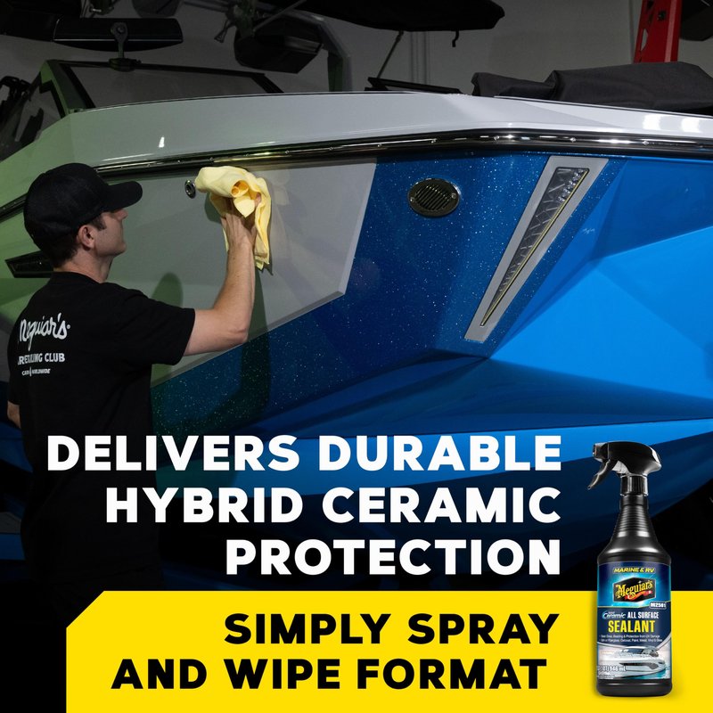 Meguiar's Marine & RV Hybrid Ceramic All Surface Sealant - Premium Fiberglass and Gel Coat Sealant that Boosts Gloss, Beading & Protection from UV Damage - Easy to Apply and Wipe Off – 32 Oz Spray