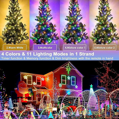 Hezbjiti 337 FT 720 LED Color Changing Christmas Lights Outdoor, 11 Modes String Lights IP44 Waterproof Fairy Light for Party Tree Garden Wedding Decorations (Warm White to Multicolor, Green Wire)