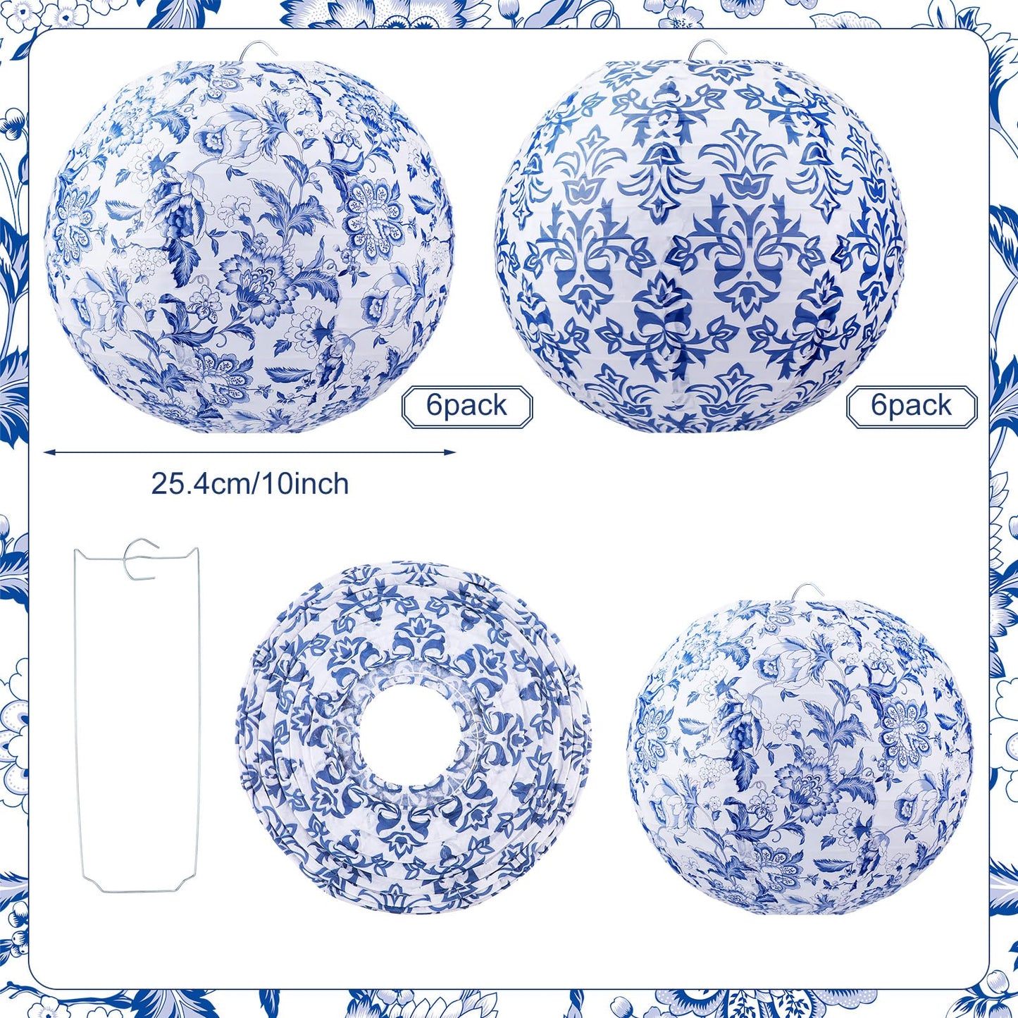 Retisee 12 Pcs 10 Inch Hanging Paper Lanterns Party Decorations Pastel Classroom Decor for Birthday Back to School Party Decoration for Classrooms Wedding Birthday Ceilings(Blue,Porcelain)
